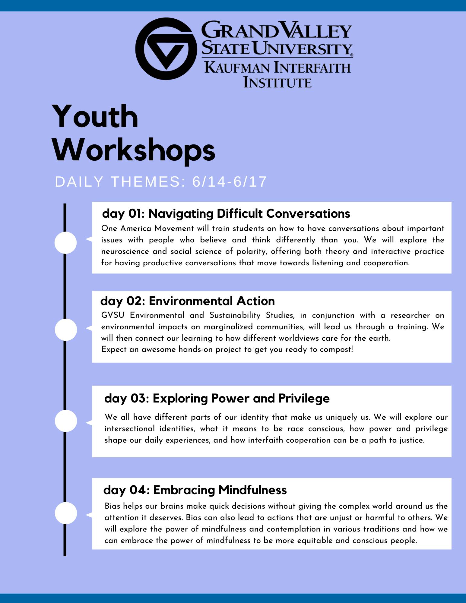 Youth Interfaith Workshop schedule